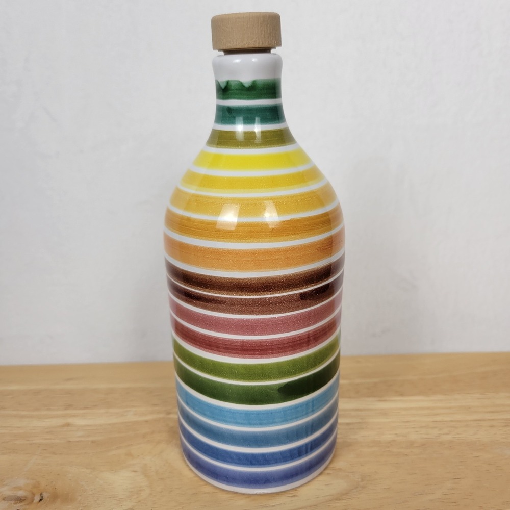 Frantoio Muraglia‎ Pop Art Rainbow Olive Oil Bottle Vase 8.25" Italian Ceramic